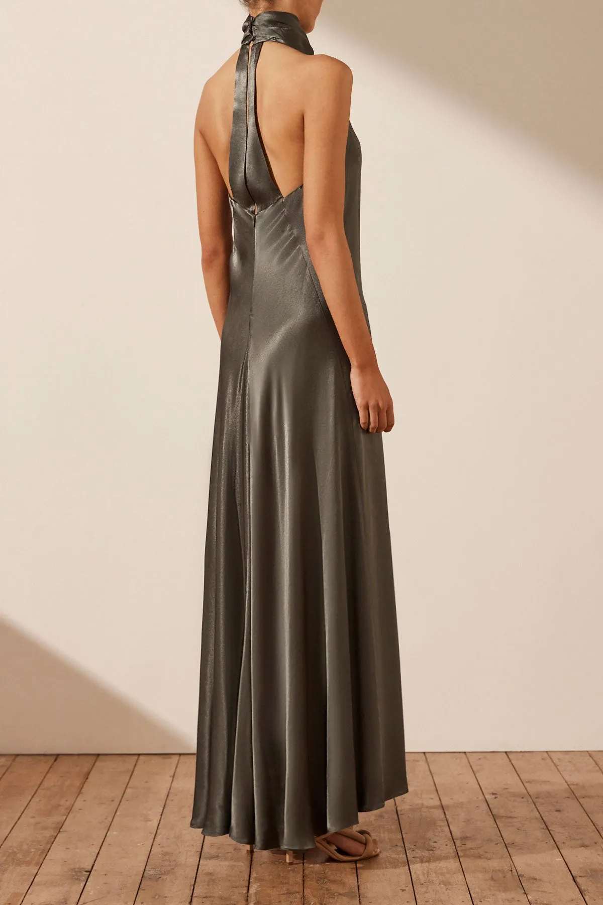 LA LUNE HIGH NECK COWL MAXI DRESS - OLIVE