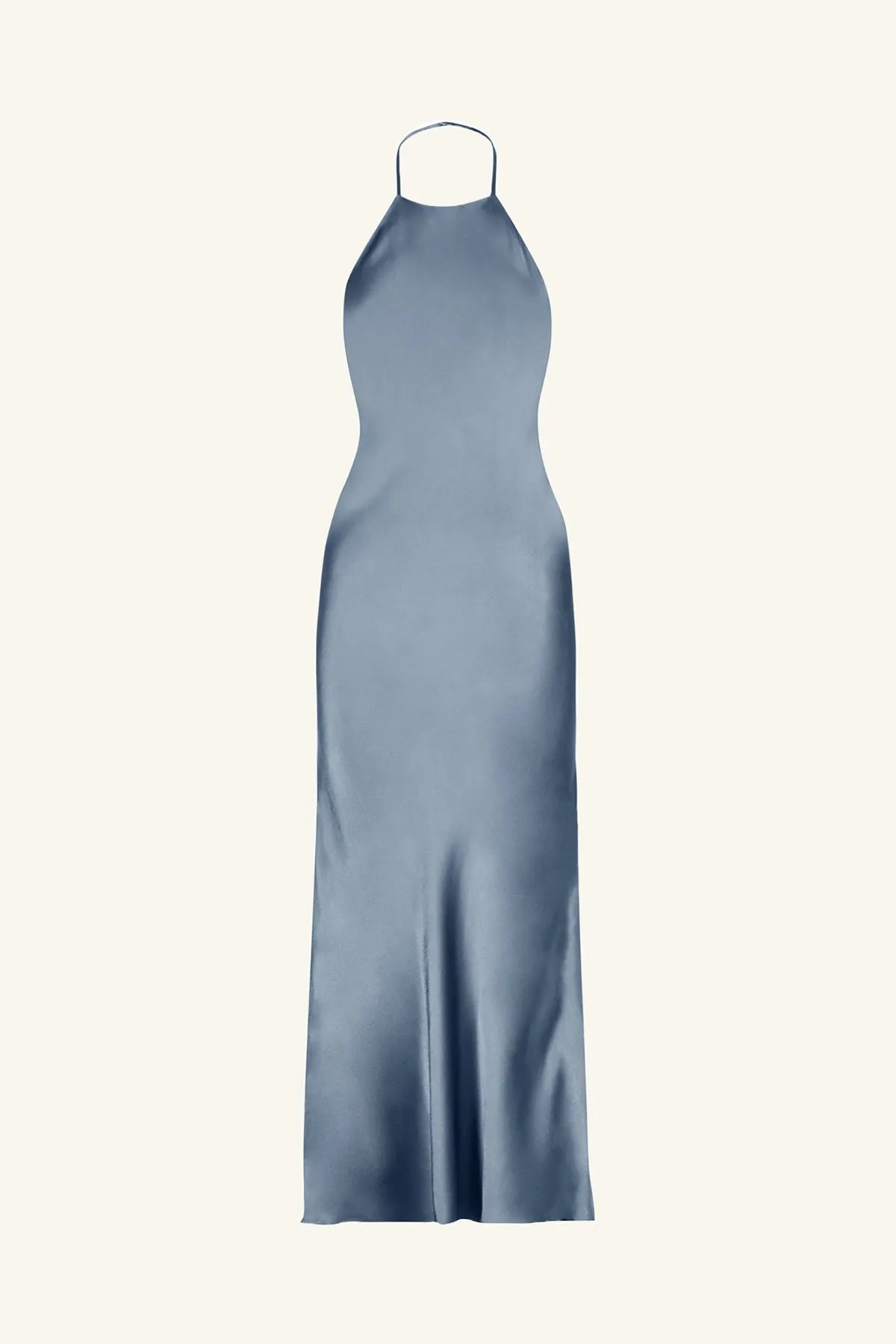 LA LUNE LOW BACK HALTER NECK MIDI DRESS - BLUE SMOKE