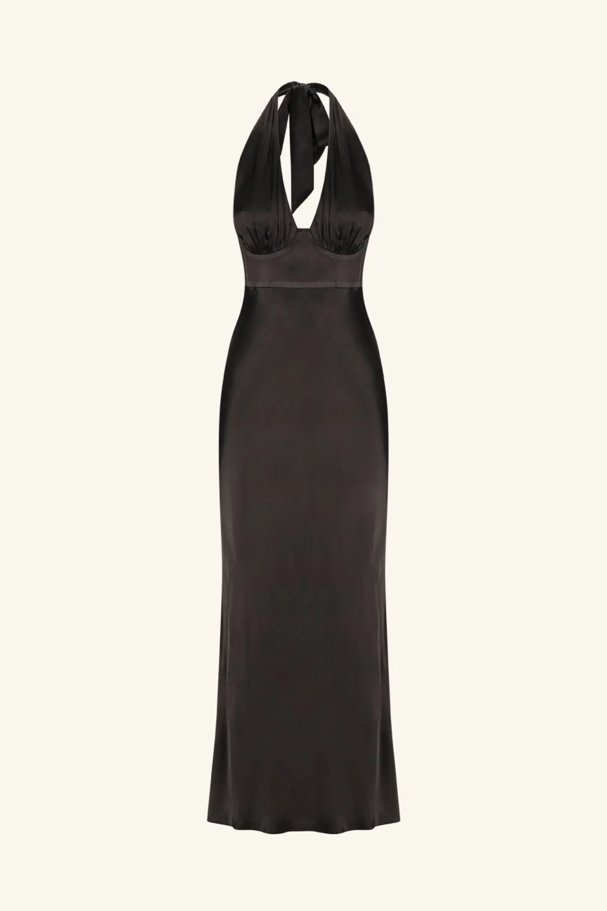 LA LUNE PLUNGED HALTER MIDI DRESS - BLACK