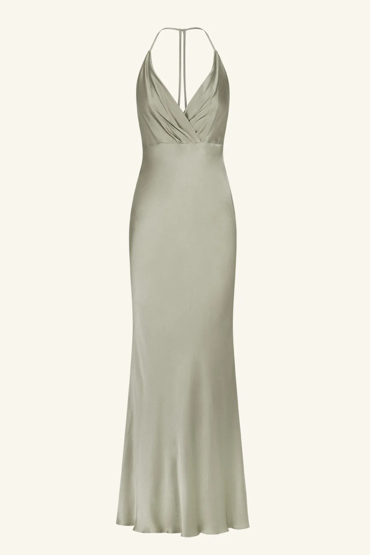 LA LUNE PLUNGED OPEN BACK HALTER MAXI DRESS - SAGE