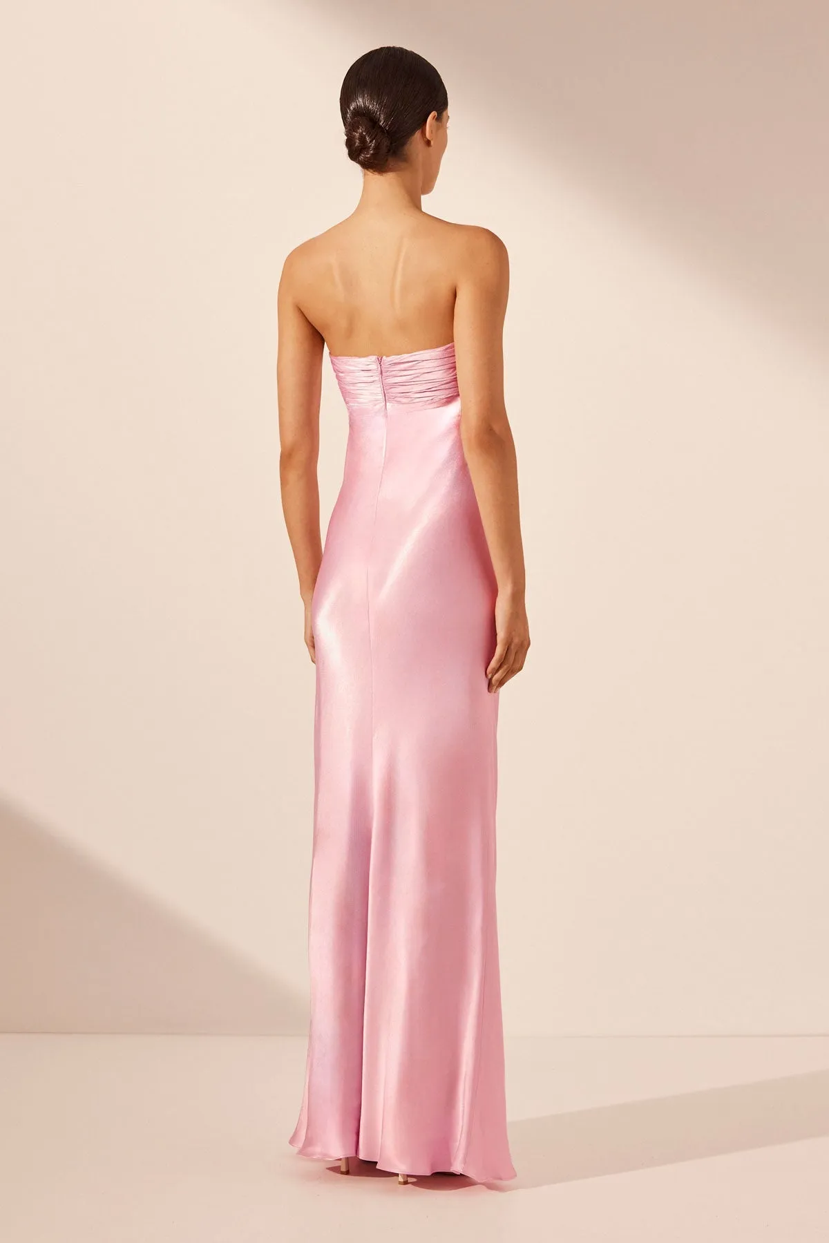 LA LUNE STRAPLESS RUCHED BODICE MAXI DRESS - PEONY