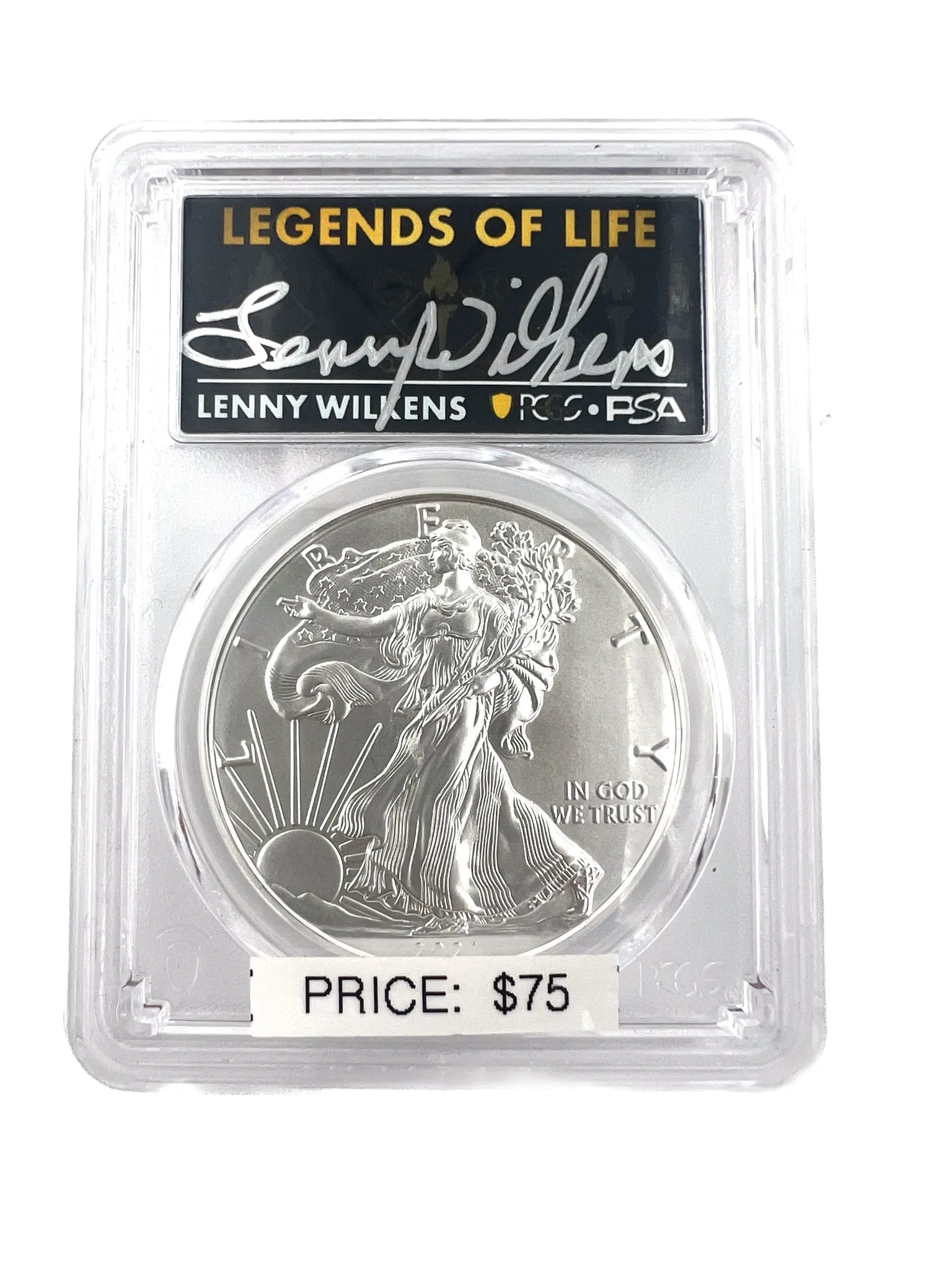 Lenny Wilkens Signed Silver Eagle - PCGS MS70