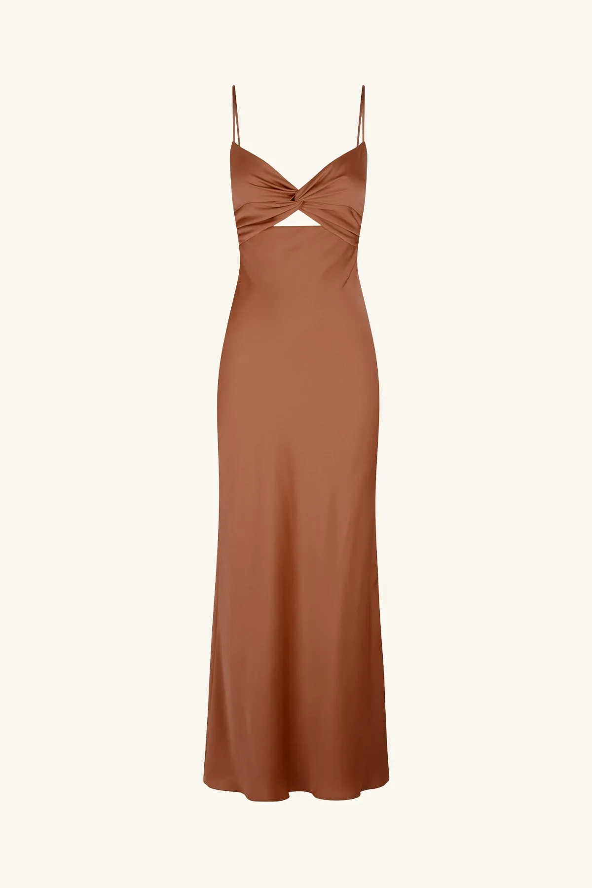 LUXE TWIST FRONT SLEEVELESS MIDI DRESS - MOCHA