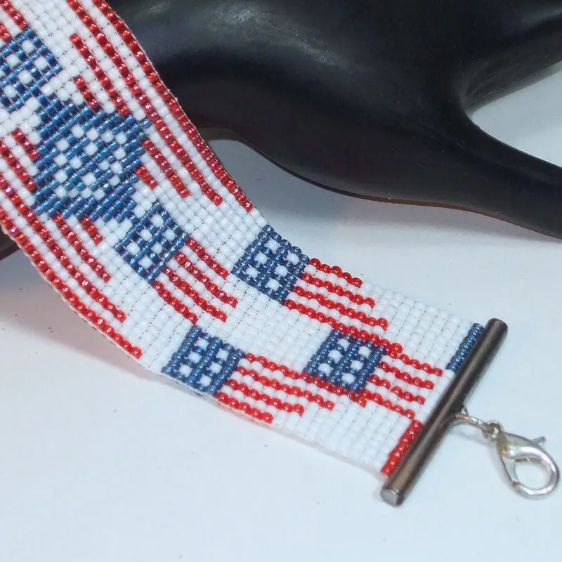 Madlyn Red White Blue Bead Loom Bracelet