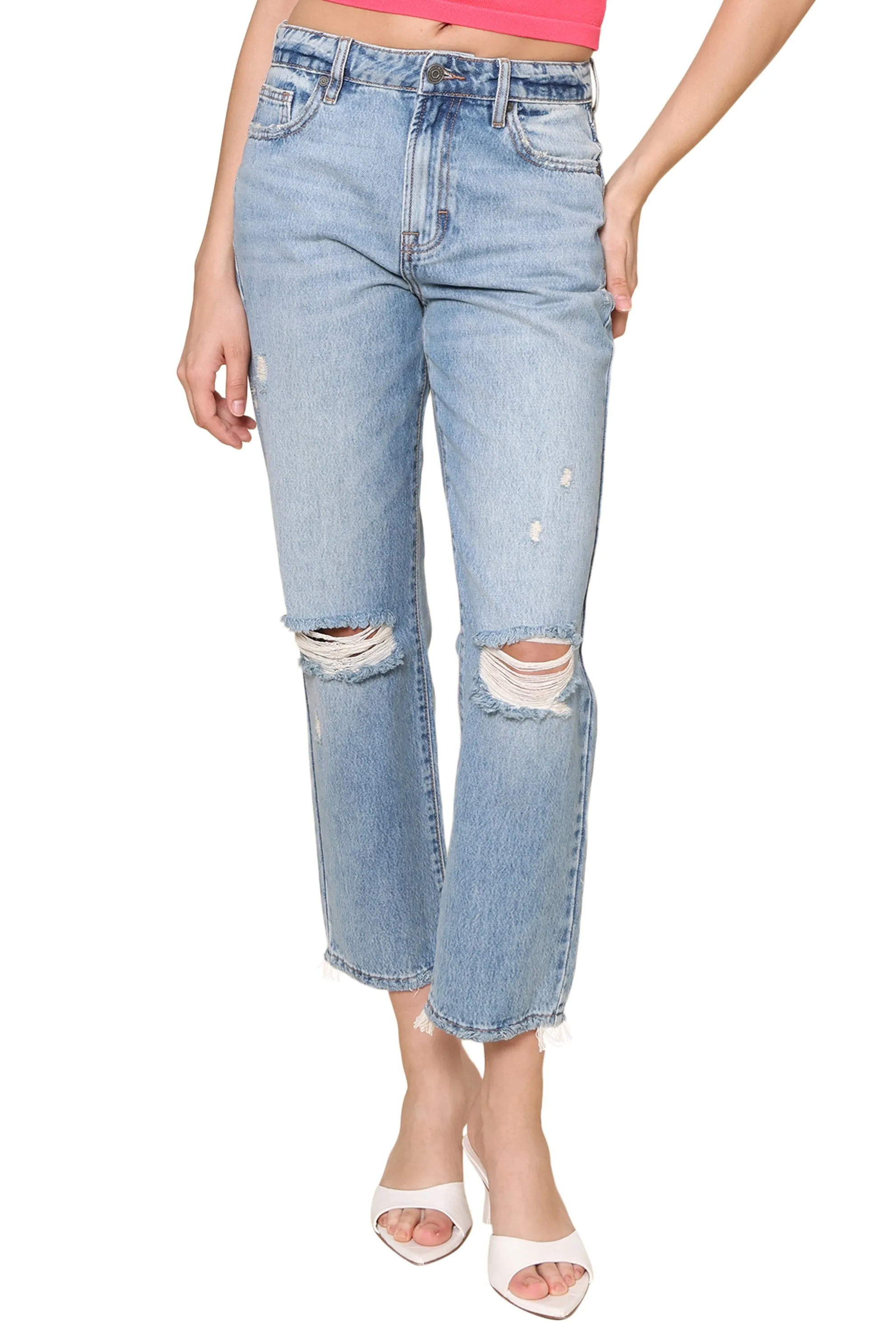 Medium Wash Distressed High Rise