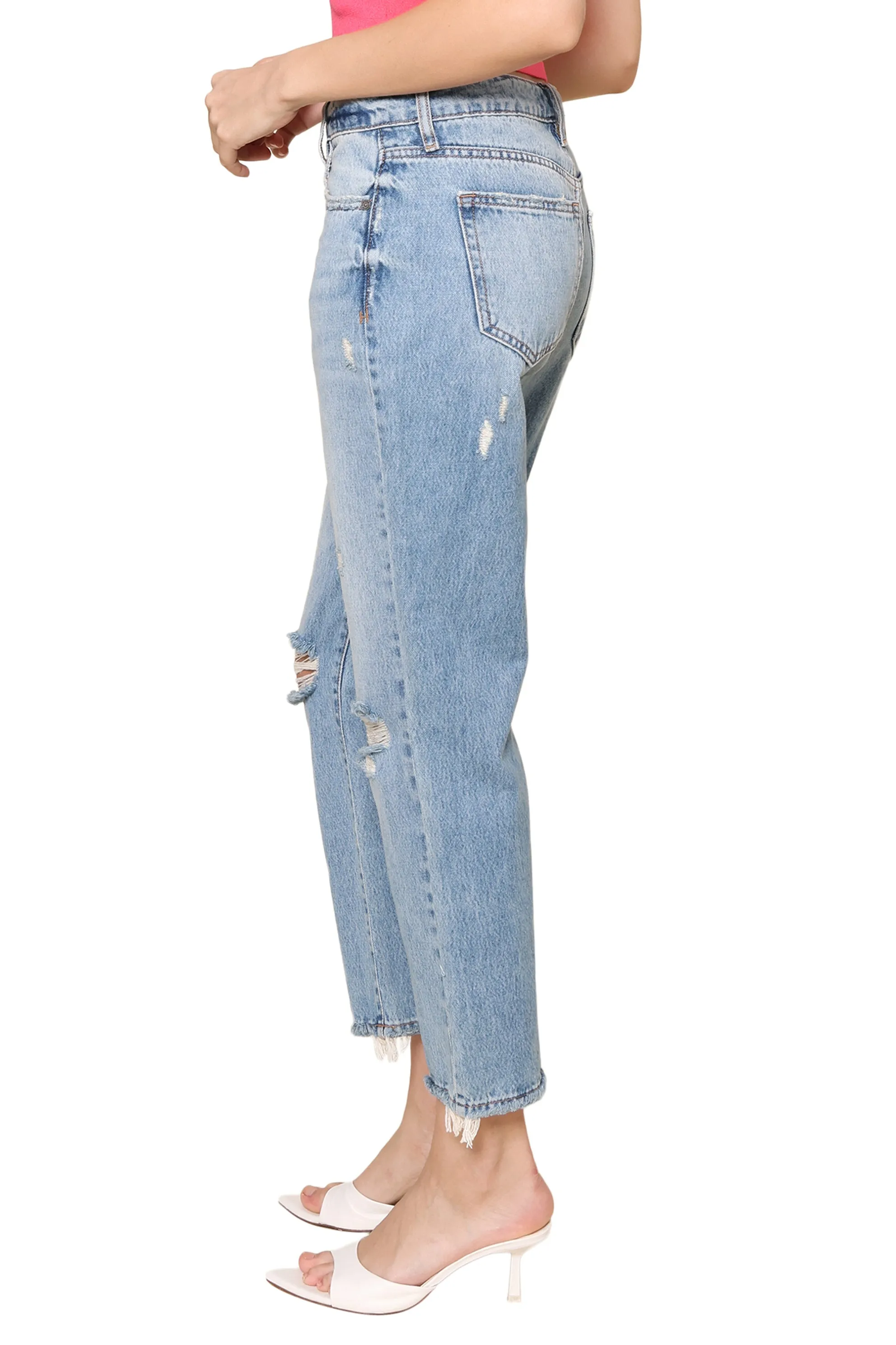 Medium Wash Distressed High Rise