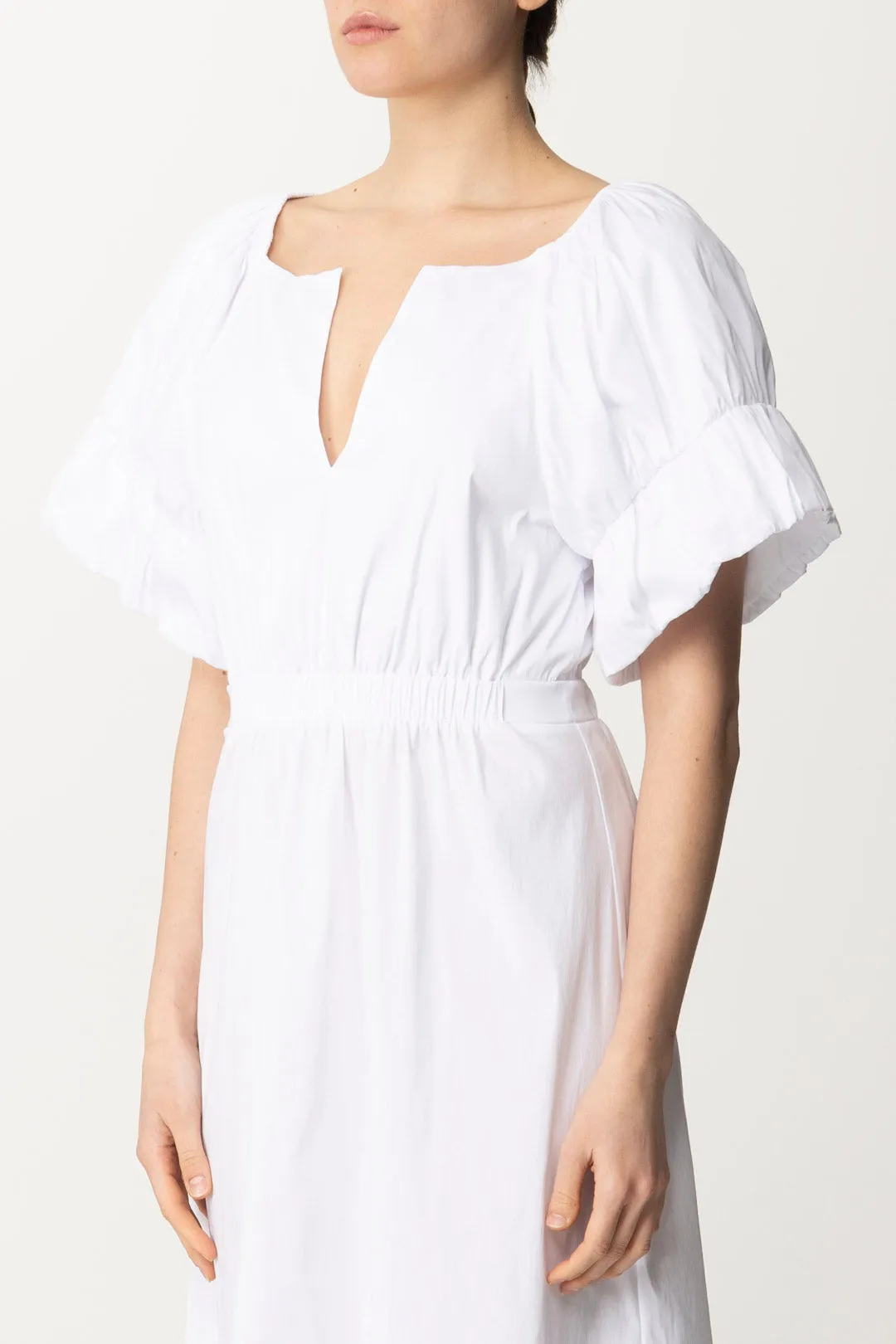 Midi dress in stretch cotton-blend poplin