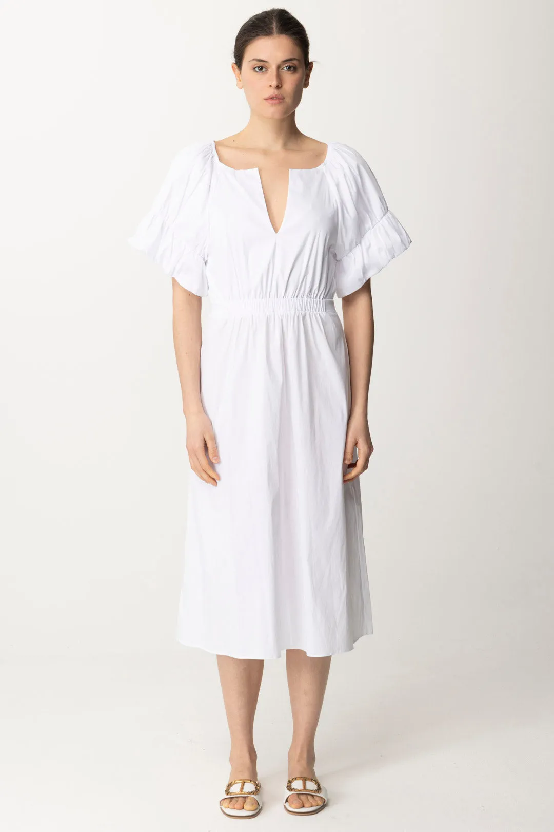 Midi dress in stretch cotton-blend poplin