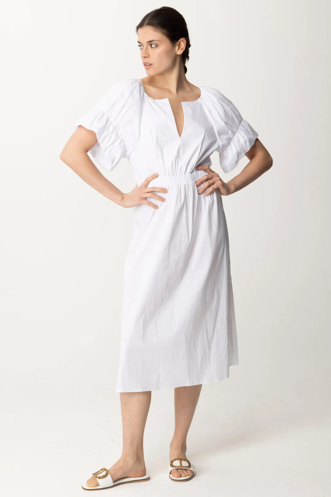 Midi dress in stretch cotton-blend poplin