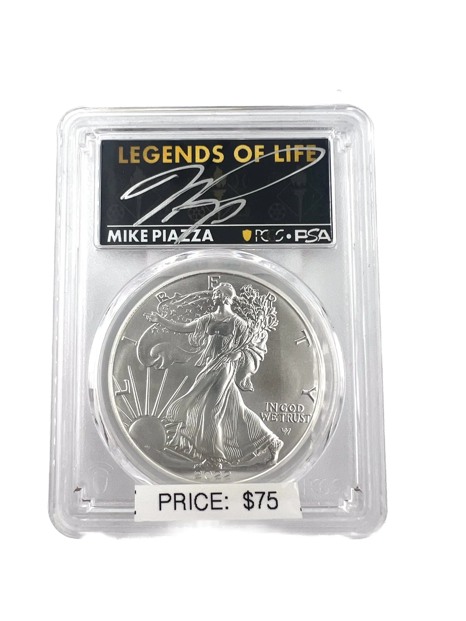 Mike Piazza Signed First Strike Silver Eagle - PCGS MS70