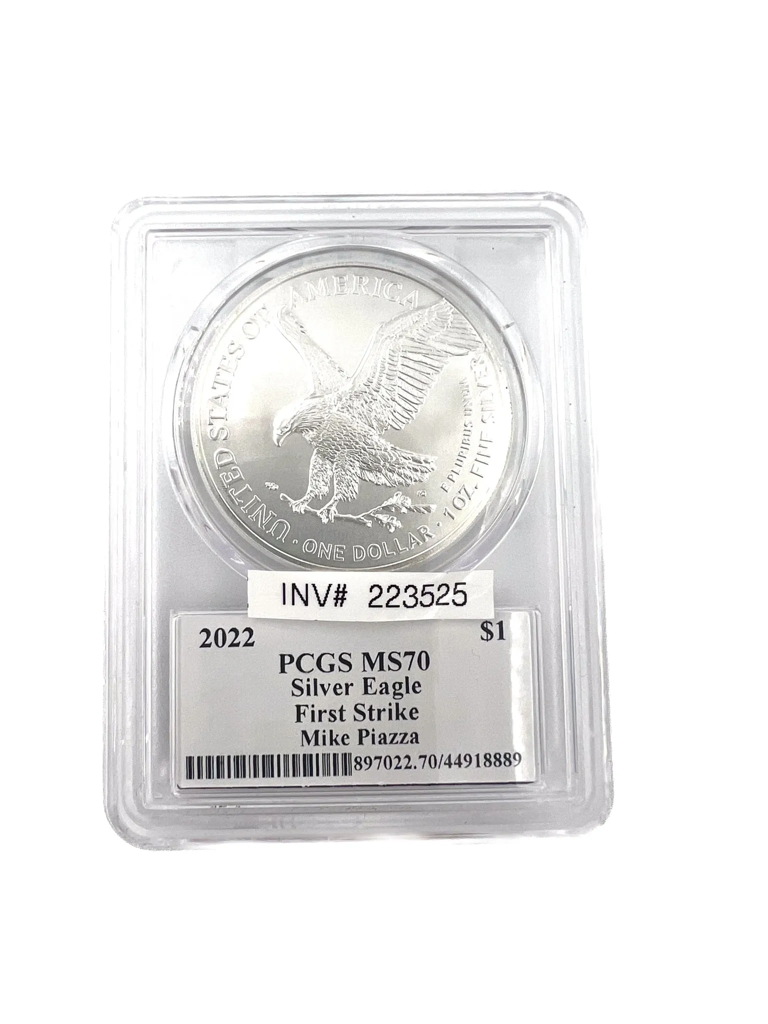 Mike Piazza Signed First Strike Silver Eagle - PCGS MS70