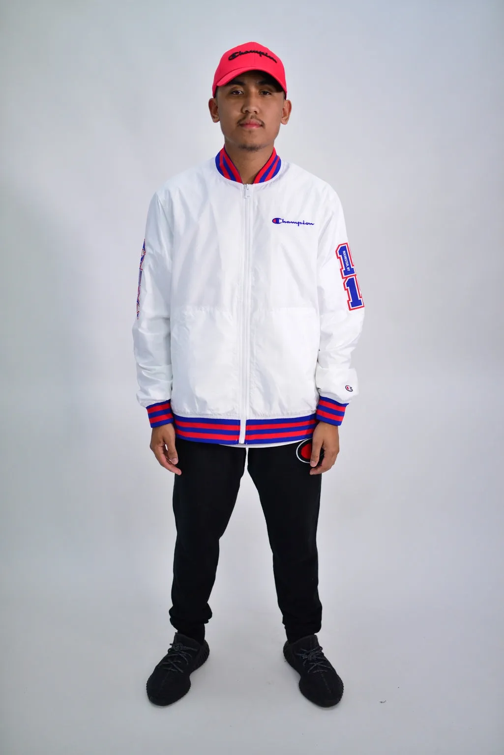 NYLON VARSITY ZIP UP JACKET - WHITE