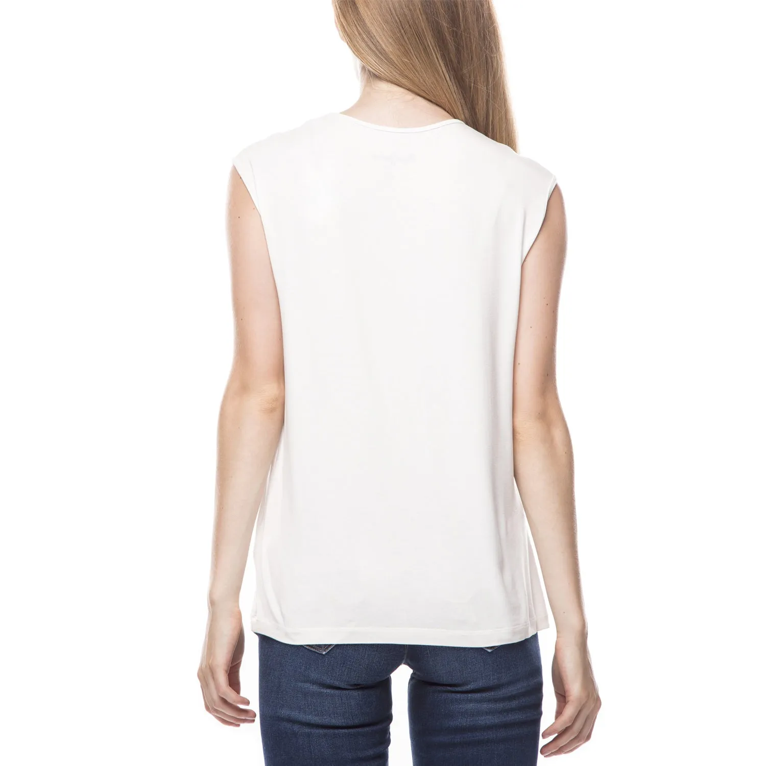 PEPE.JEANS - Women 'Cream' Double Check Print Sleeveless Slim T-shirt PJ030