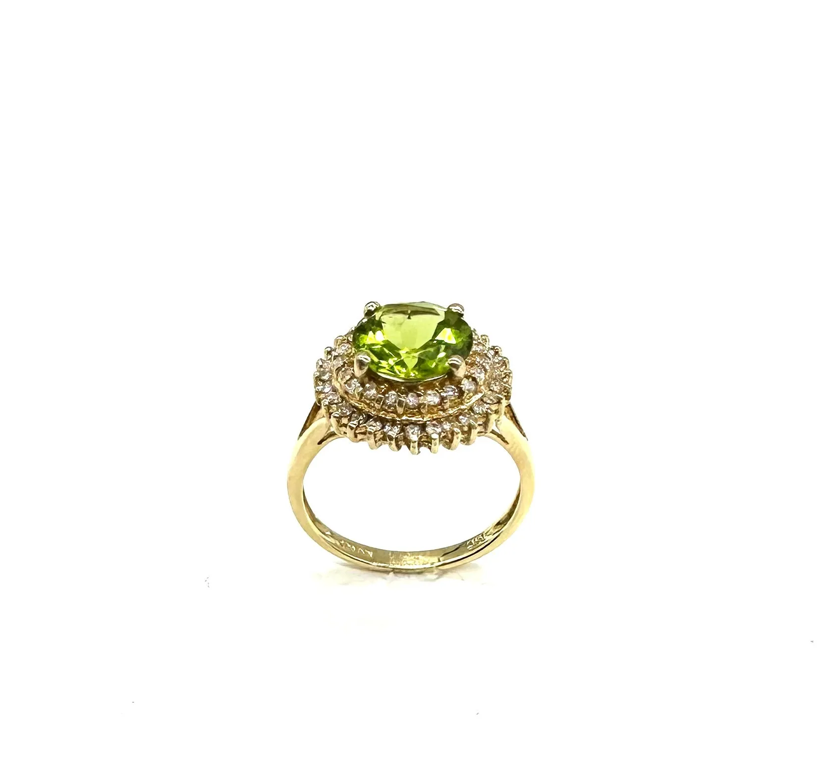 Peridot Double Diamond Halo Ring