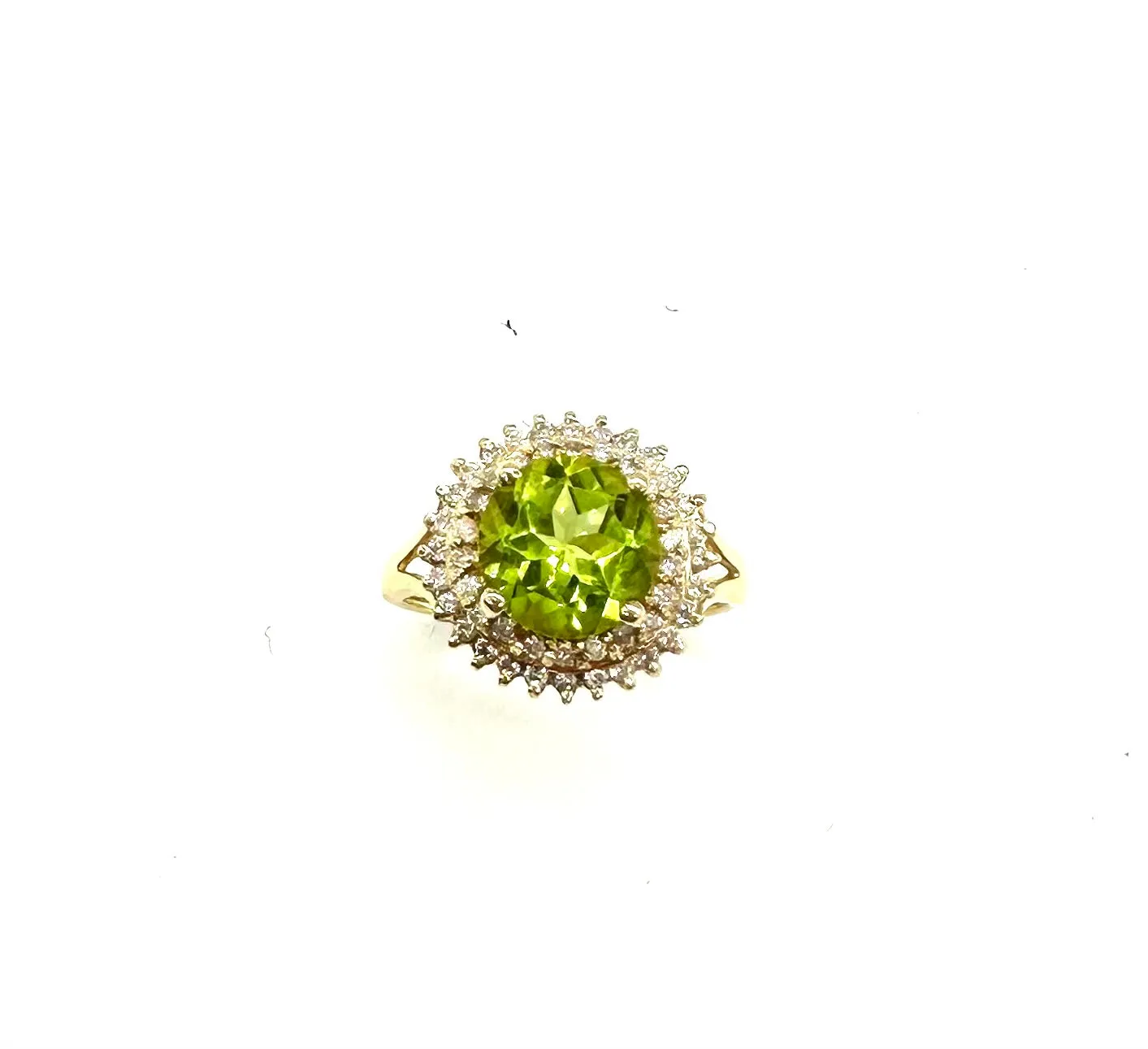 Peridot Double Diamond Halo Ring