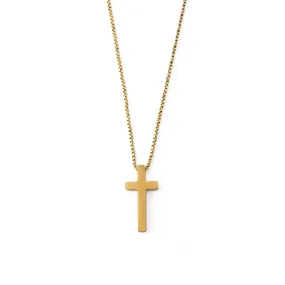 Ridged Cross Necklace - Gold