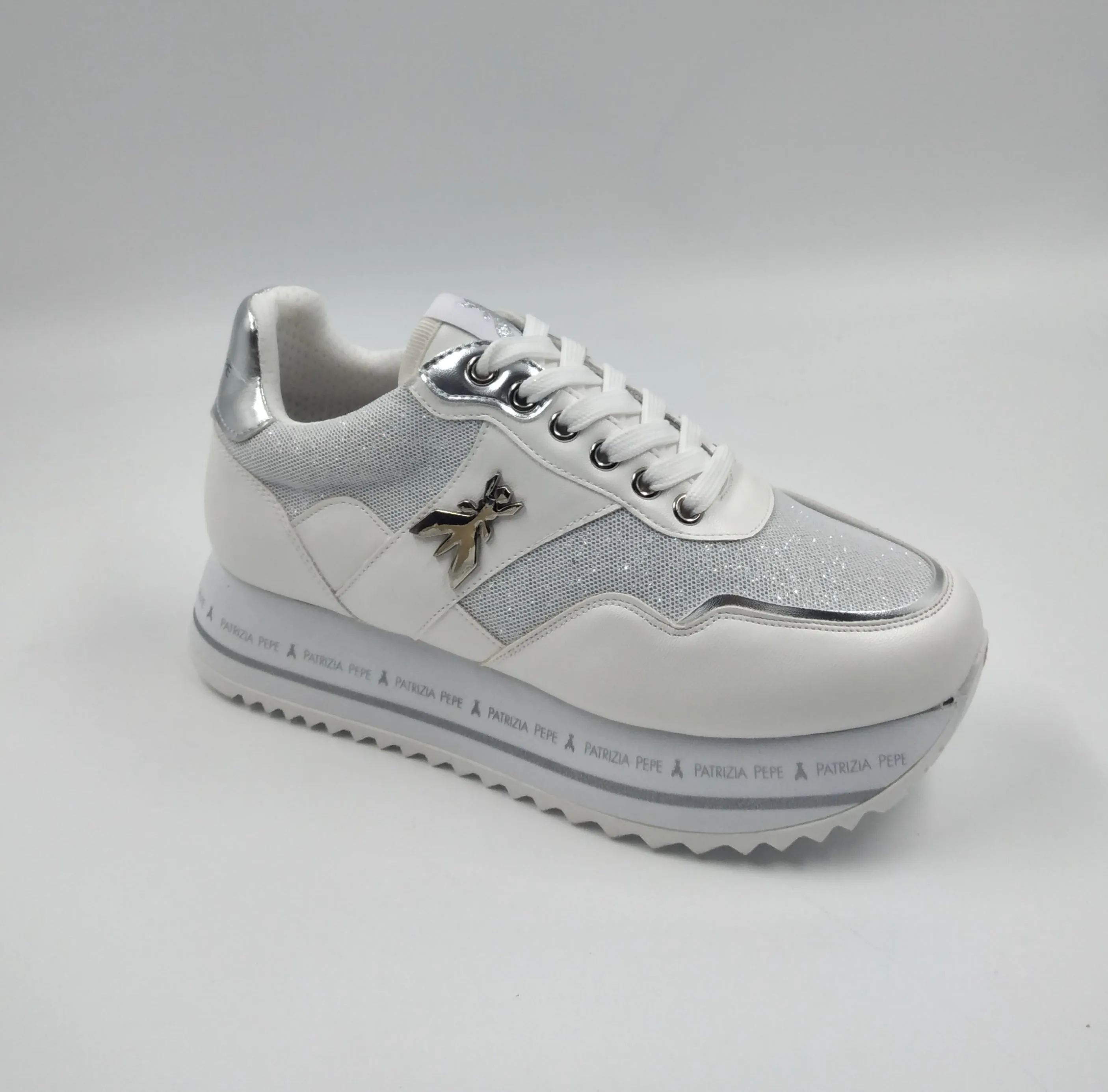 SNEAKERS INSERTI TESSUTO SILVER