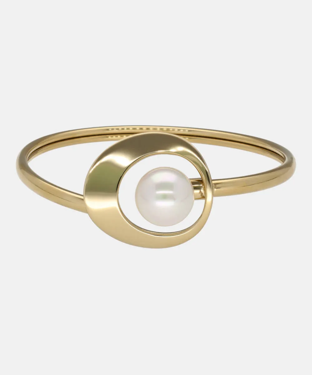 Sterling Silver Gold Plated Bangle Bangle Bracelet for Women with Organic Pearl, 12mm Round White Pearls, 18 Diameter, Petra Collection