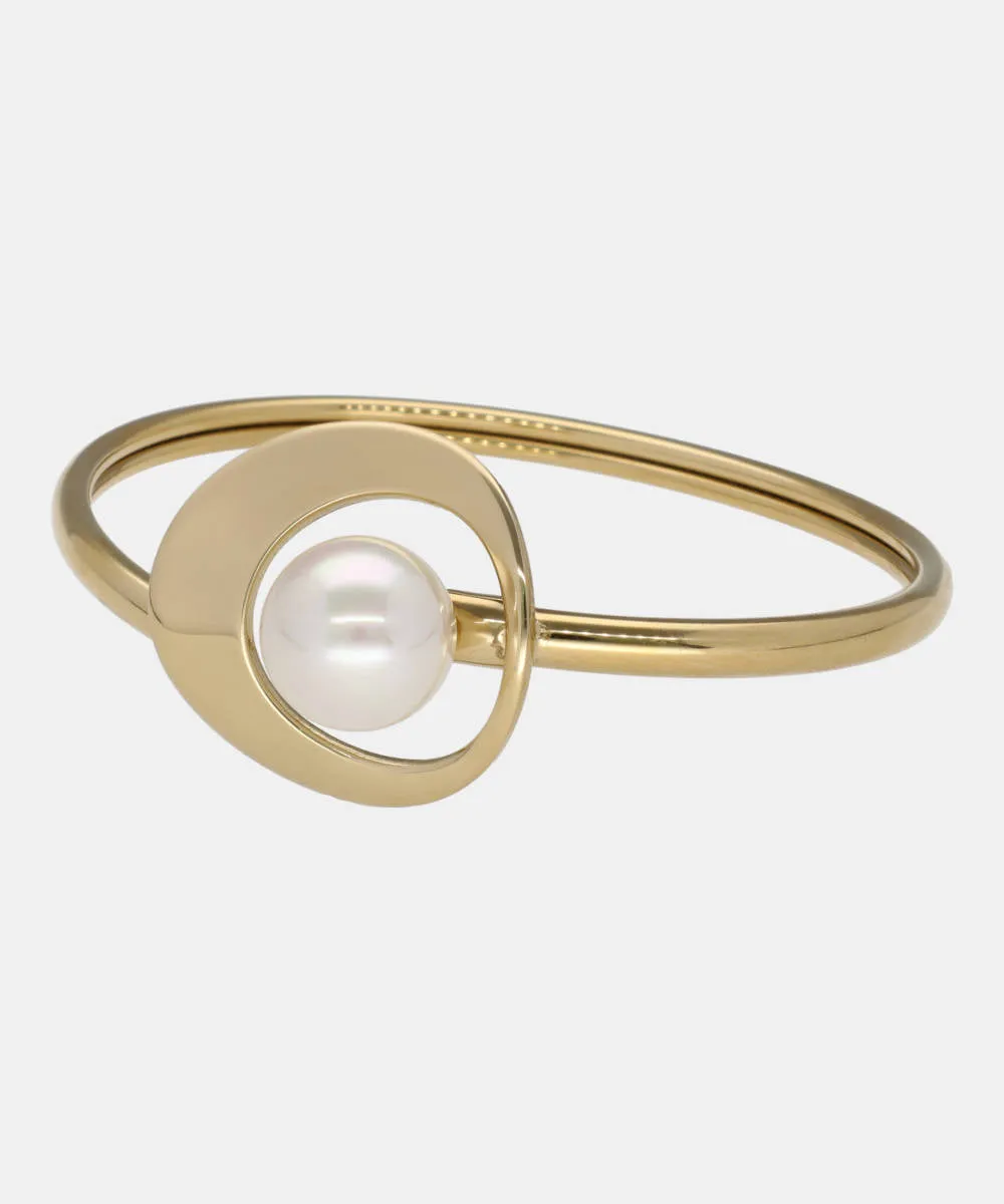 Sterling Silver Gold Plated Bangle Bangle Bracelet for Women with Organic Pearl, 12mm Round White Pearls, 18 Diameter, Petra Collection