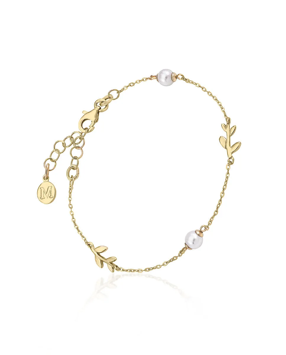 Sterling Silver Gold Plated Bracelet for Women with Organic Pearl, 5mm Round White Pearl, 6.1 Length, Juliette Collection