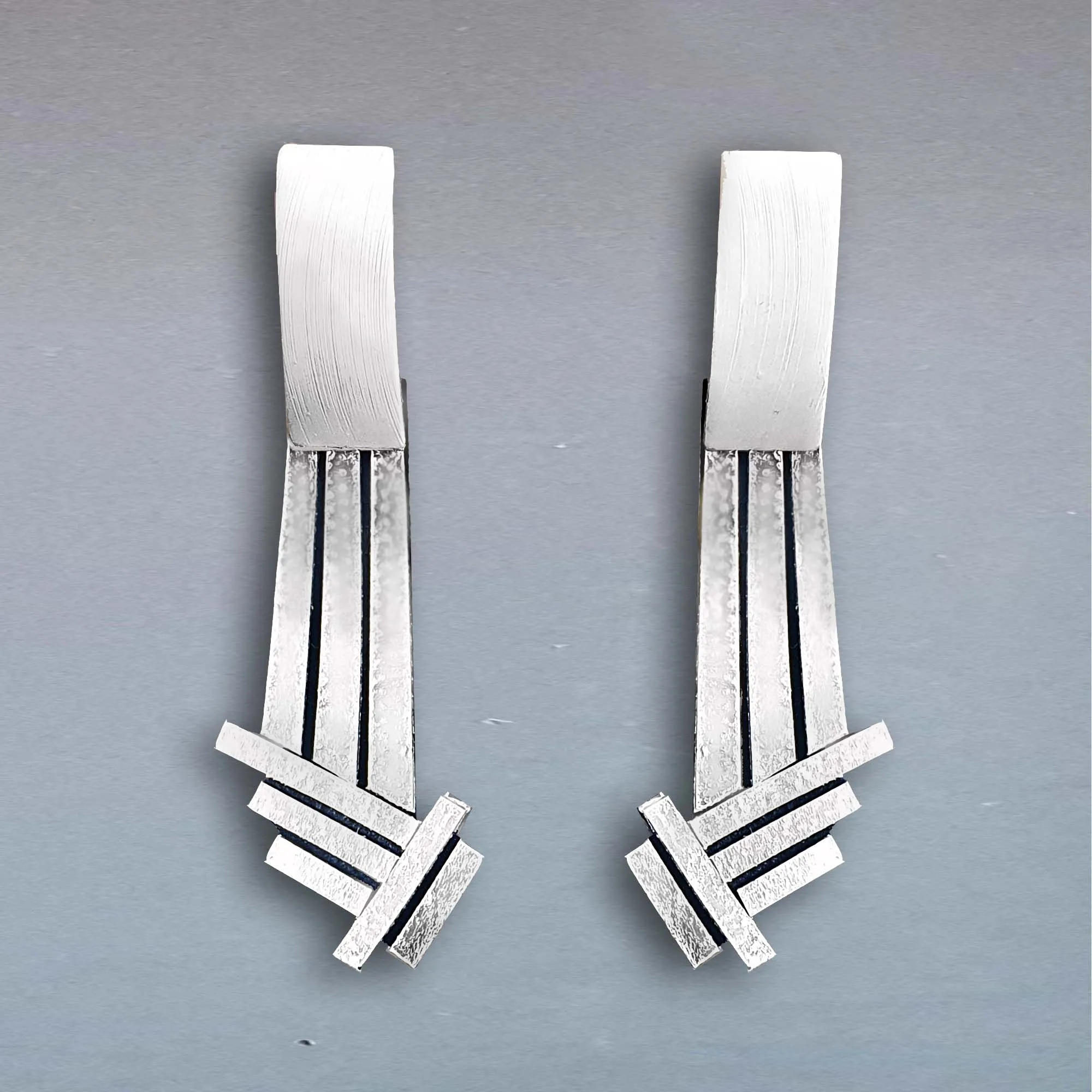 Stix Silver long leather earrings