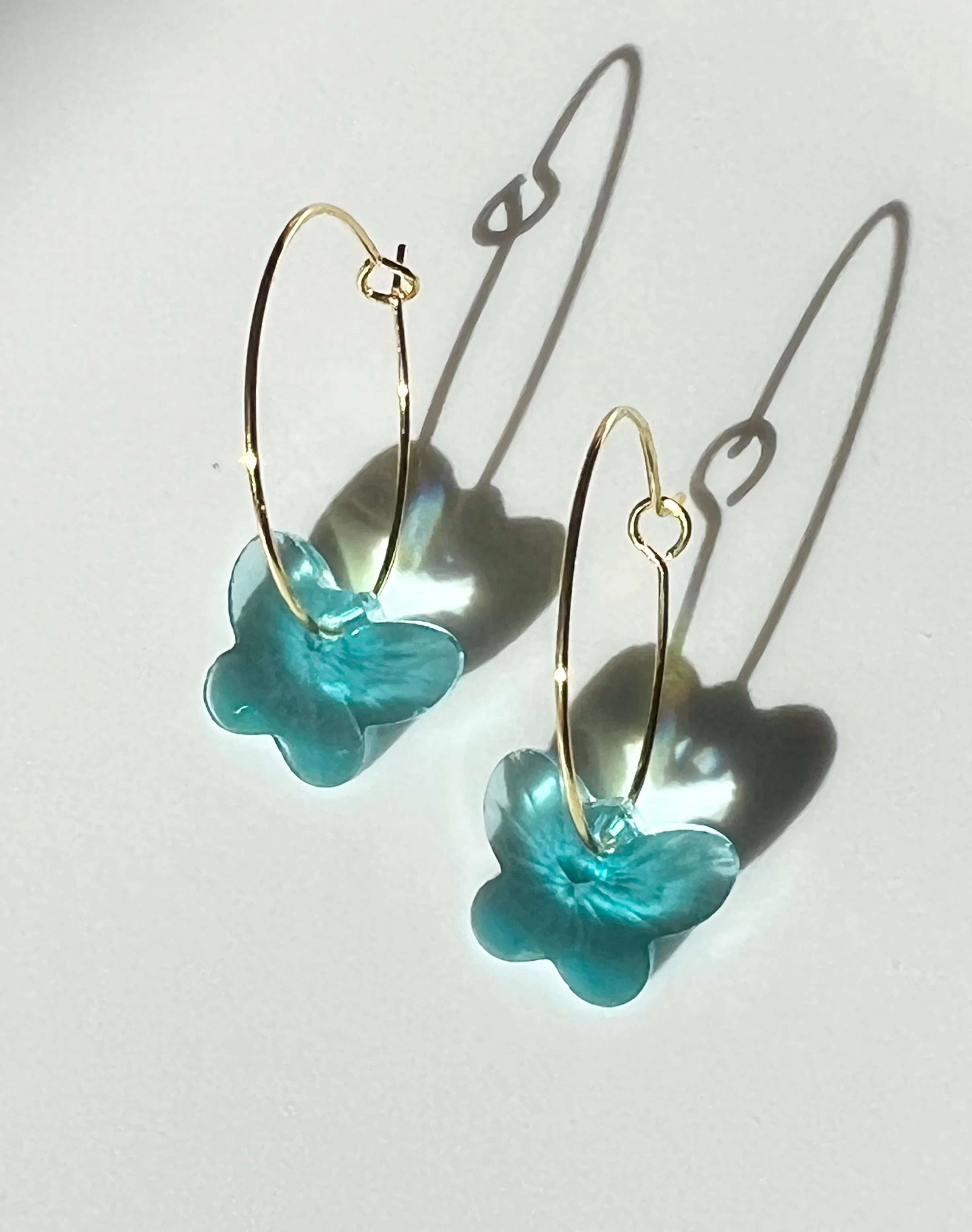 TURQUOISE SWAROVSKI BUTTERFLY HOOPS