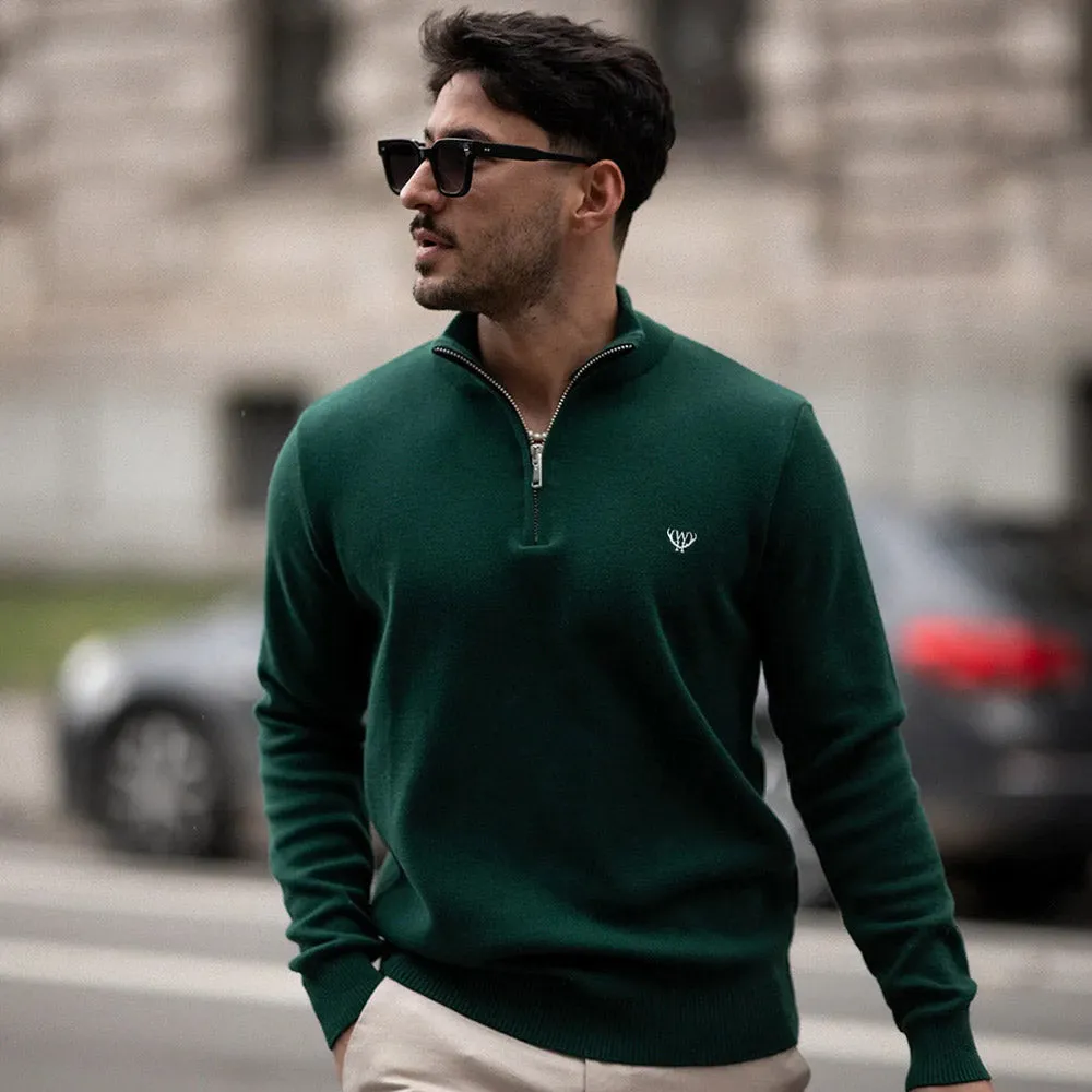 Walker & Hunt - Bottle Green Knitted 1/4 Zip