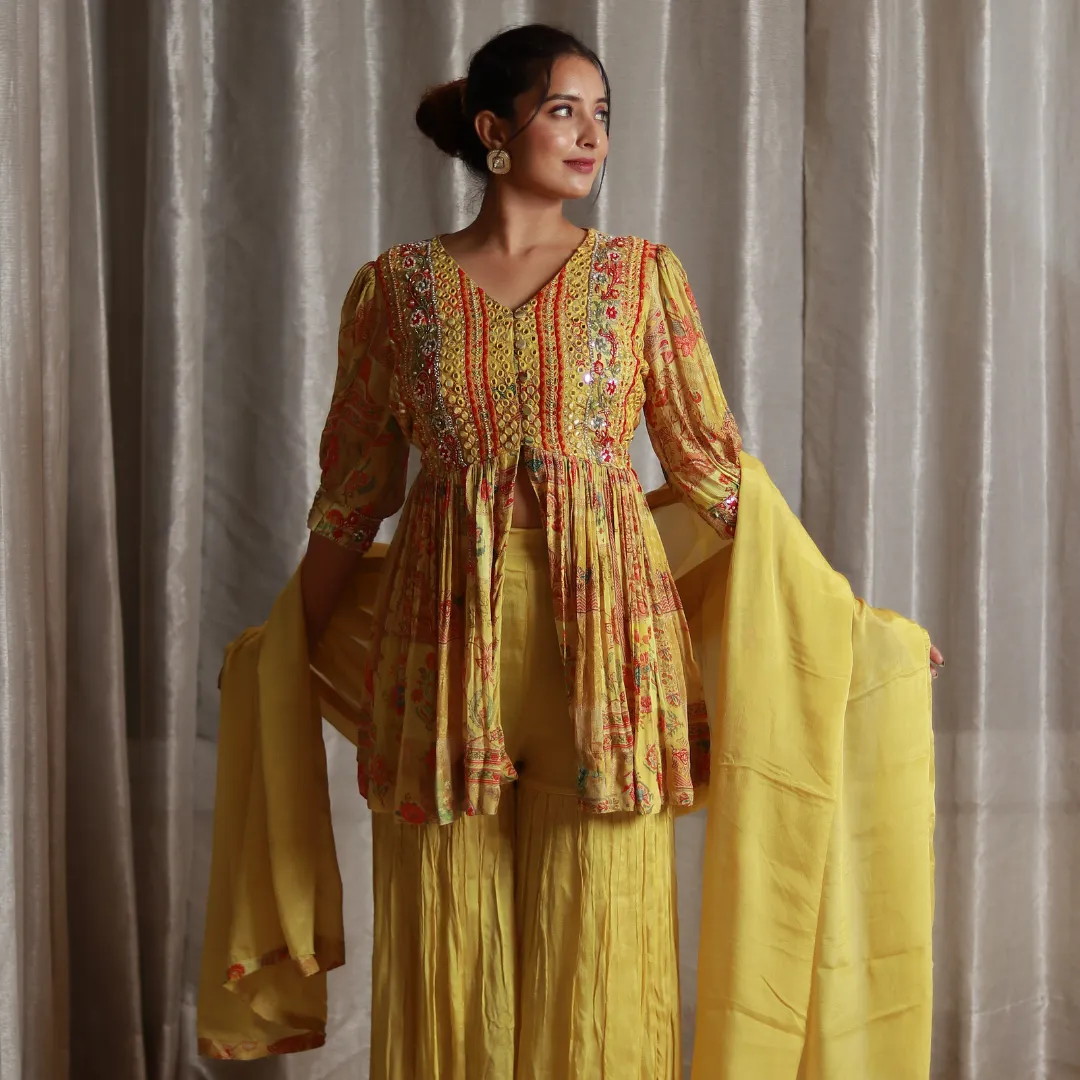 Yellow Sharara Chinnon Dress with Dupatta