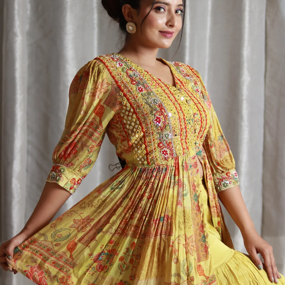 Yellow Sharara Chinnon Dress with Dupatta